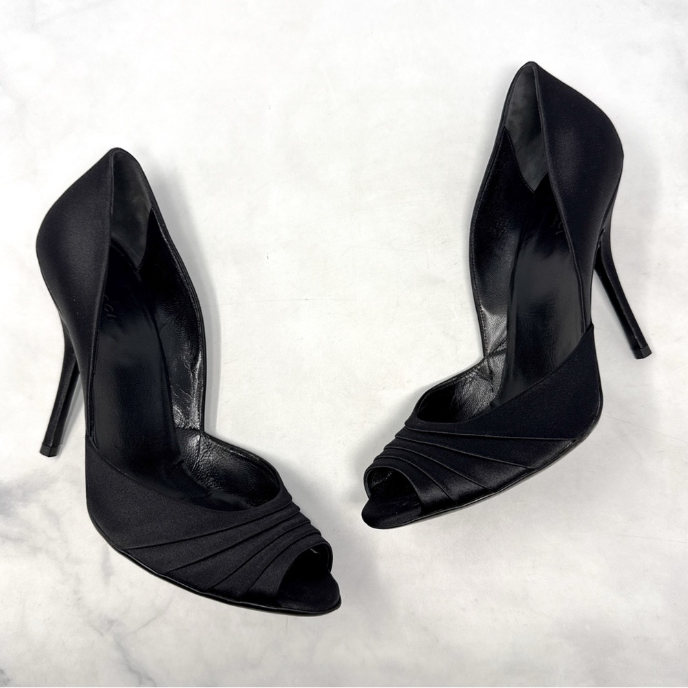 GUCCI Vintage Y2K Silk Satin GG Crystal Embellished Stiletto Heel Pumps Black - Picture 7 of 16